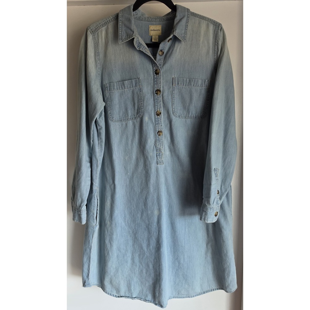 G.H. Bass & Co Womens L Shirt Dress Light Blue Cotton Collared Long Sleeve